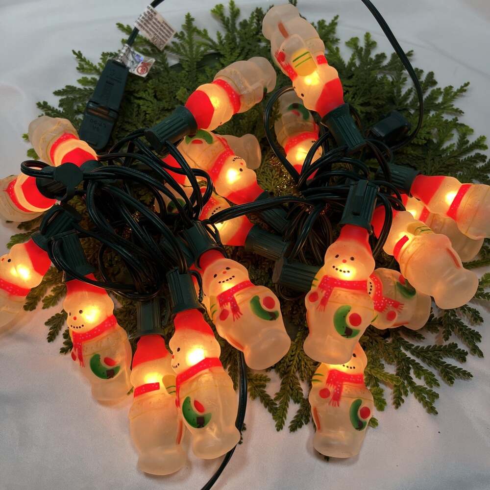 Vintage Kurt Adler Glass String Lights 2 Sets Christmas Snowmen Snowman Bulbs 20